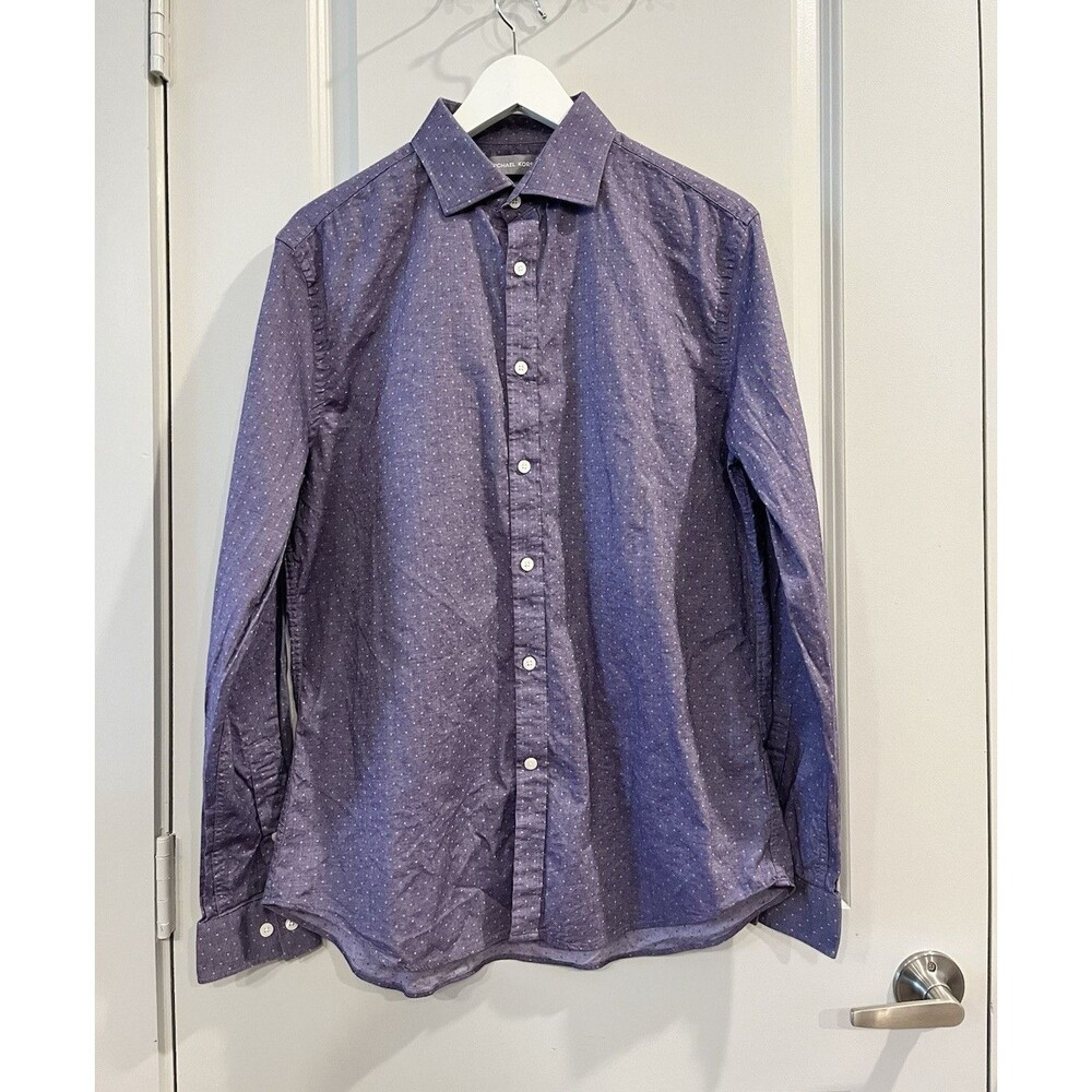 Michael Kors Slim Fit Stretch Purple Geometric Cotton Dress Shirt Large A1